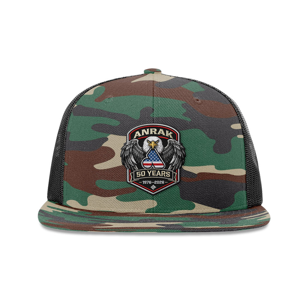 Anrak 50th Eagle Patch Flat Bill Trucker Snapback Hat