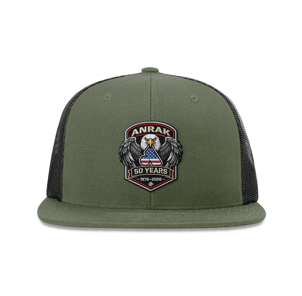 Anrak 50th Eagle Patch Flat Bill Trucker Snapback Hat
